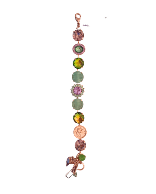 LCIMJB006 - Bracelet - Green and pink crystals with rose gold.