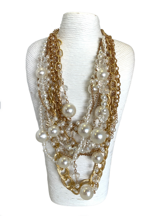 LCIJN021 - Multi strand necklace of pearl and gold.