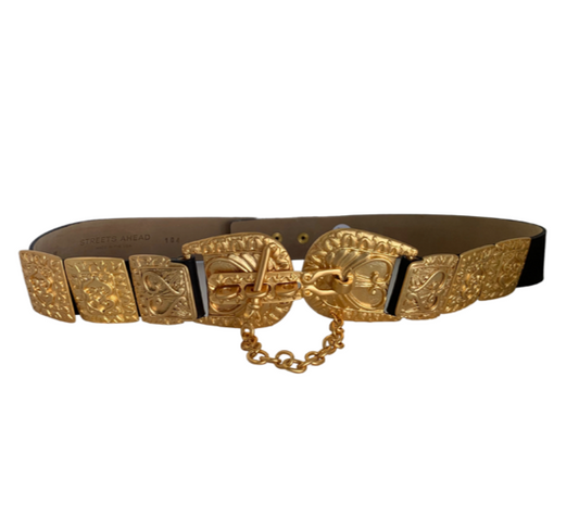 LCIBELT004 - Gold decorative buckle, black belt.