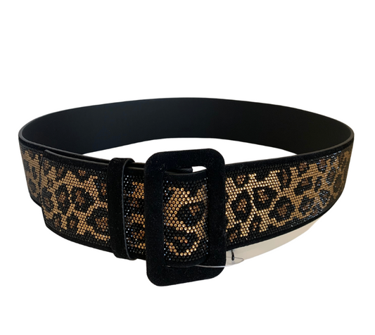 LCIBELT007 - Crystal leopard print black belt.