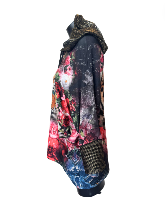 Floral Mesh top with hood