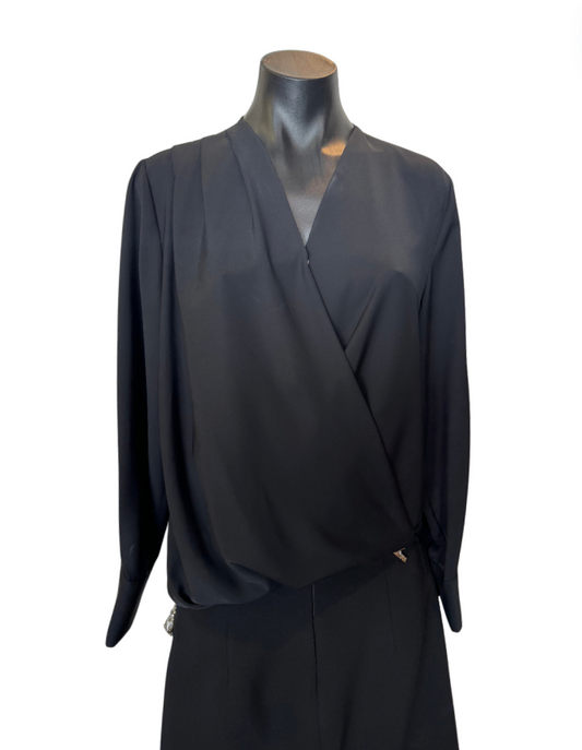 Black Crossover Silky Blouse
