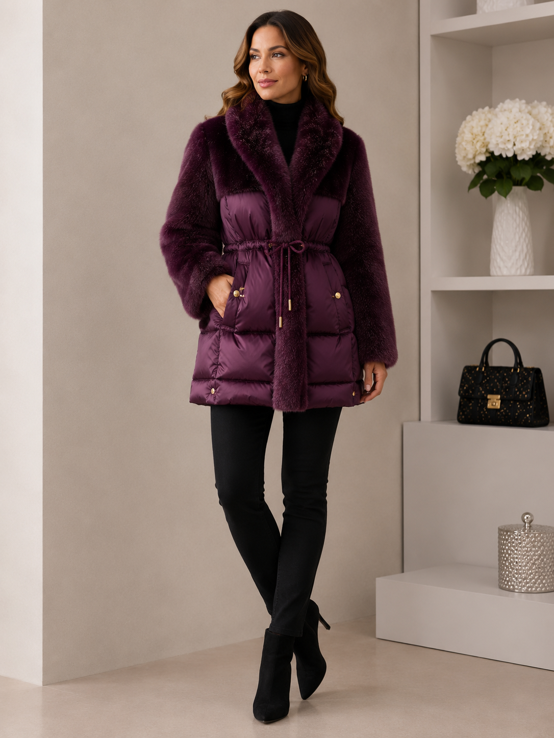 Puffer Jacket with Faux Fur