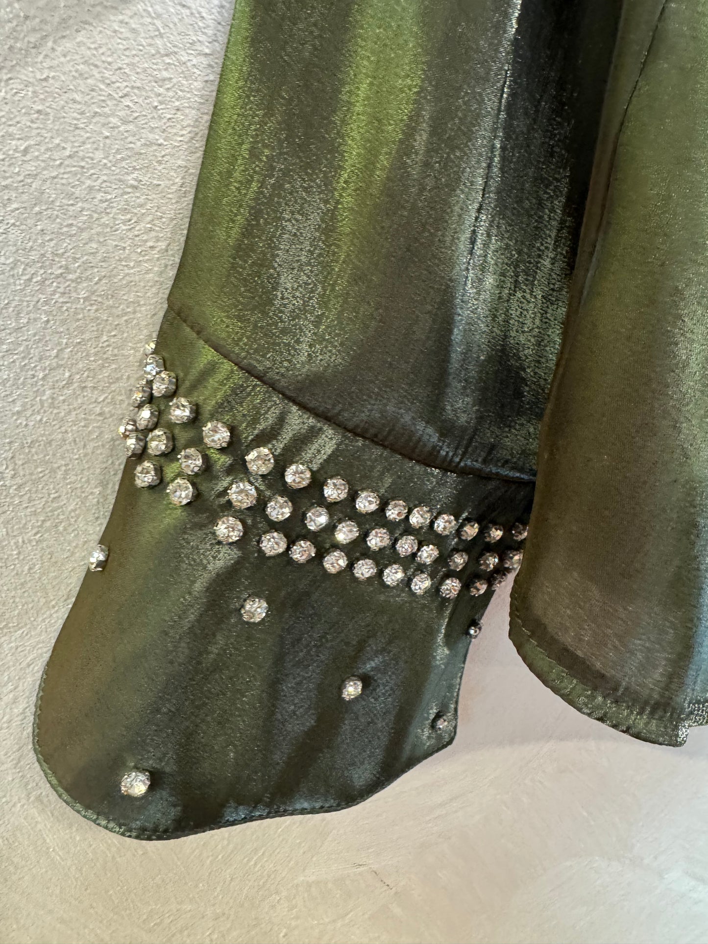 Olive Blouse with Diamonti embellishment