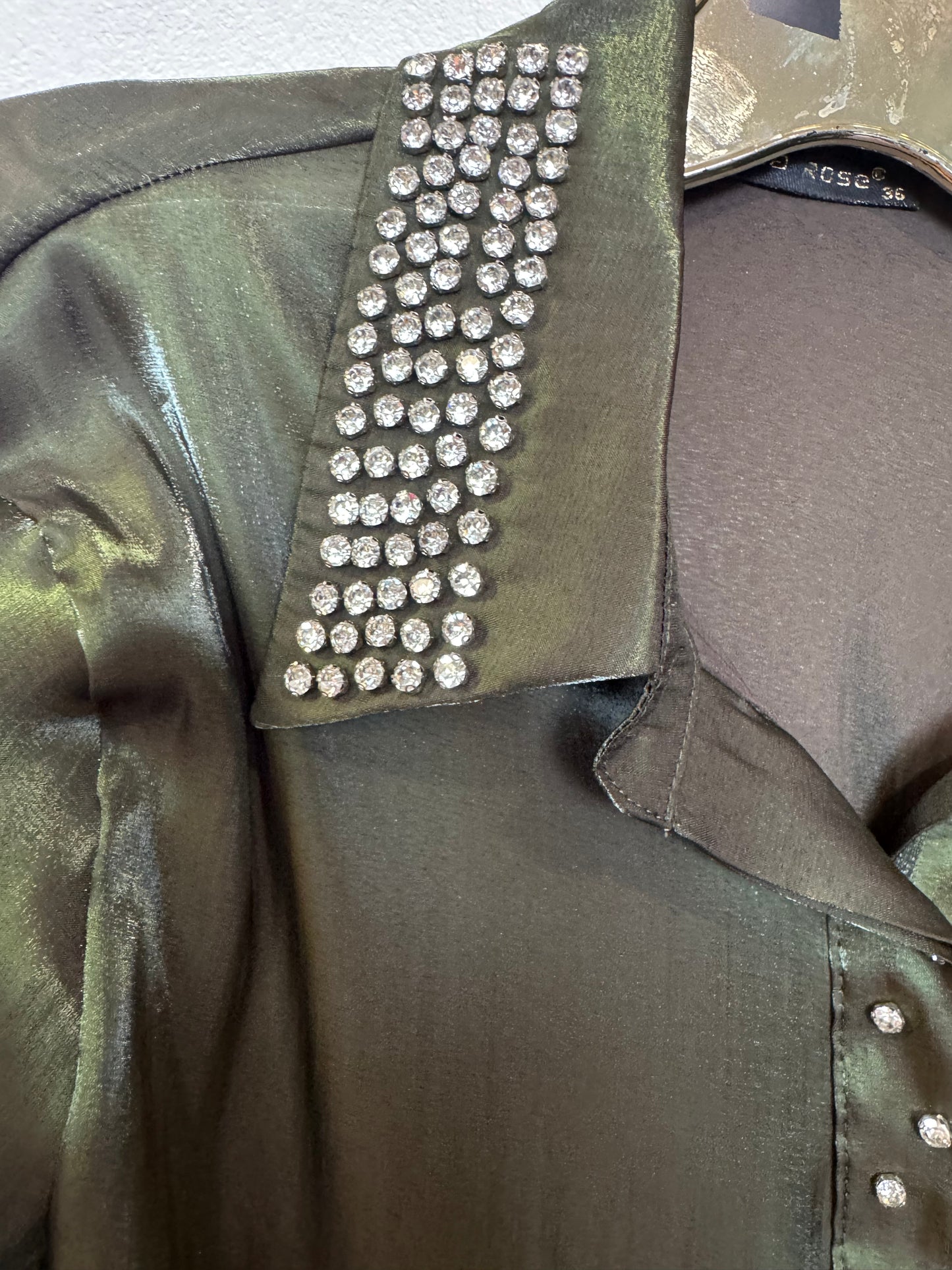 Olive Blouse with Diamonti embellishment