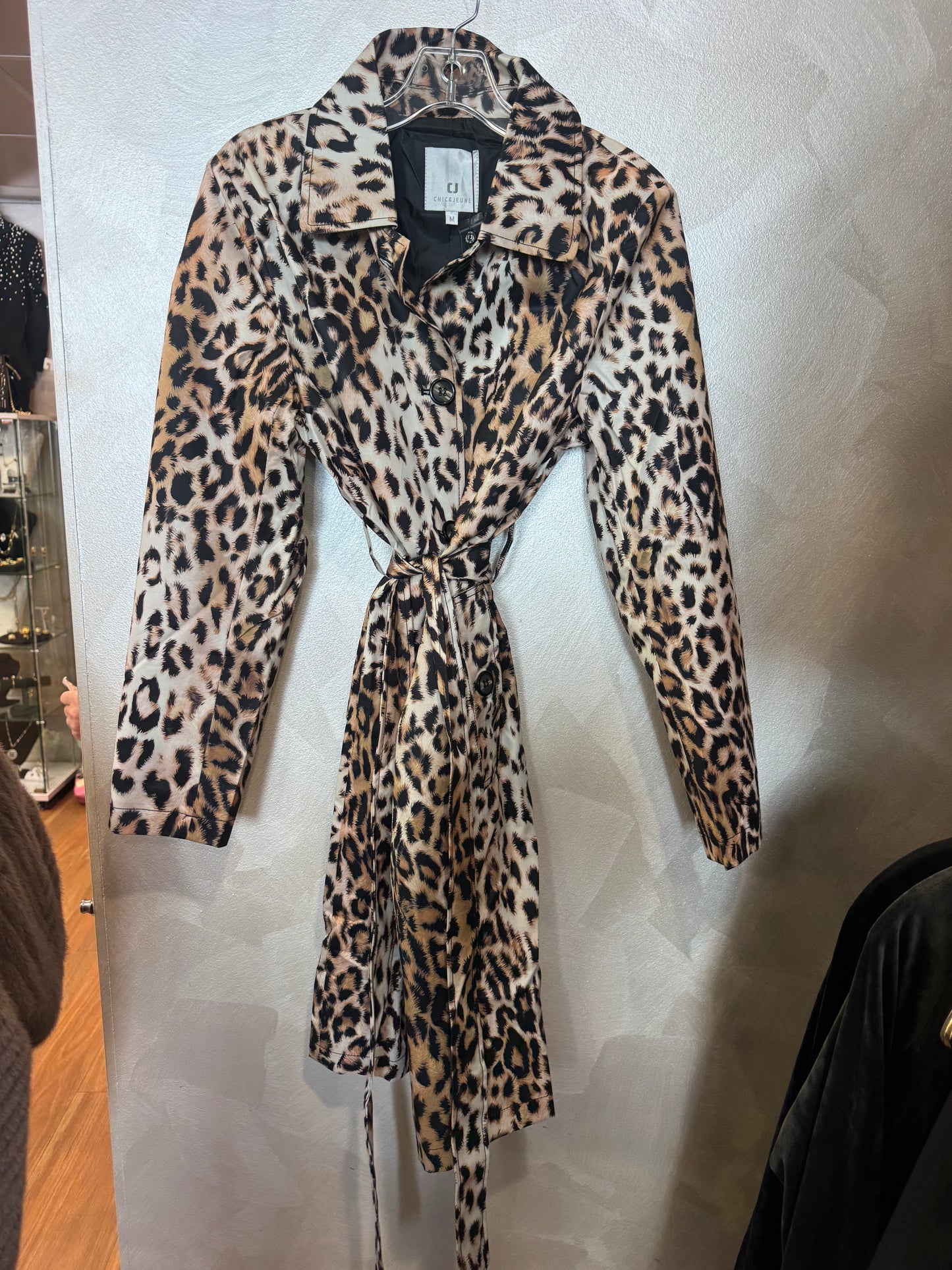 Leopard Print Knee Length Trench Coat