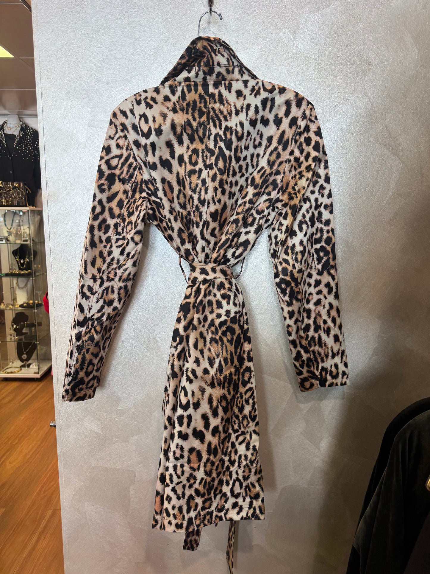 Leopard Print Knee Length Trench Coat