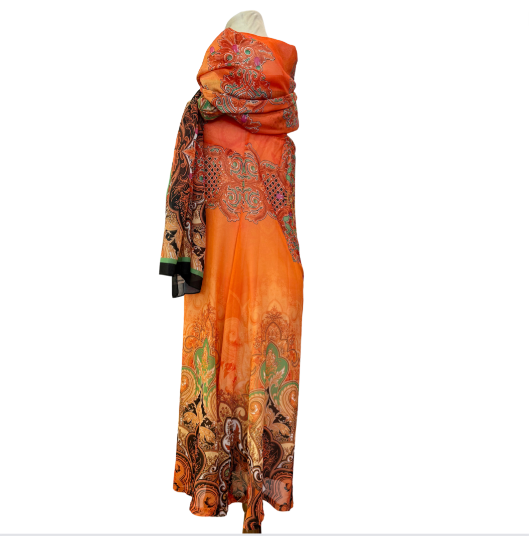 Orange strappy dress and scarf set