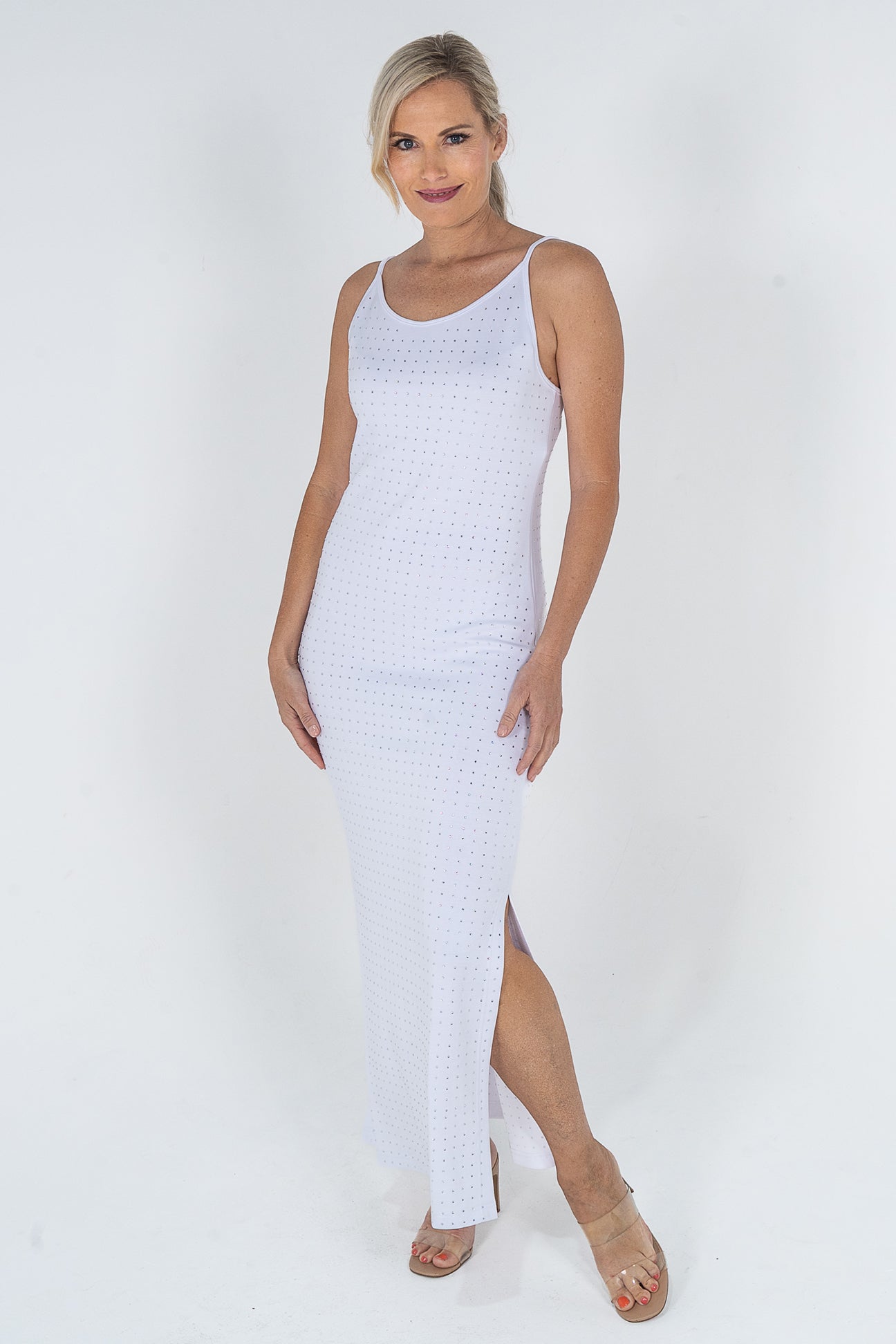 White Tight Crystal Singlet Dress