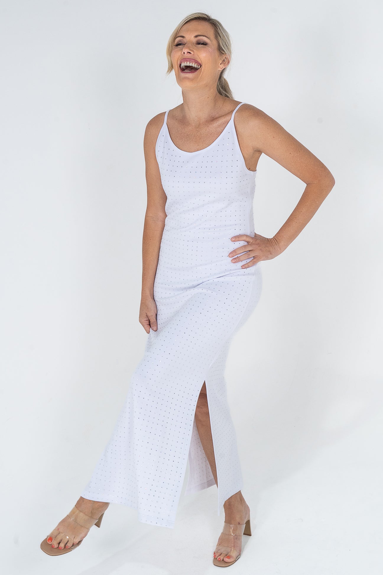 White Tight Crystal Singlet Dress