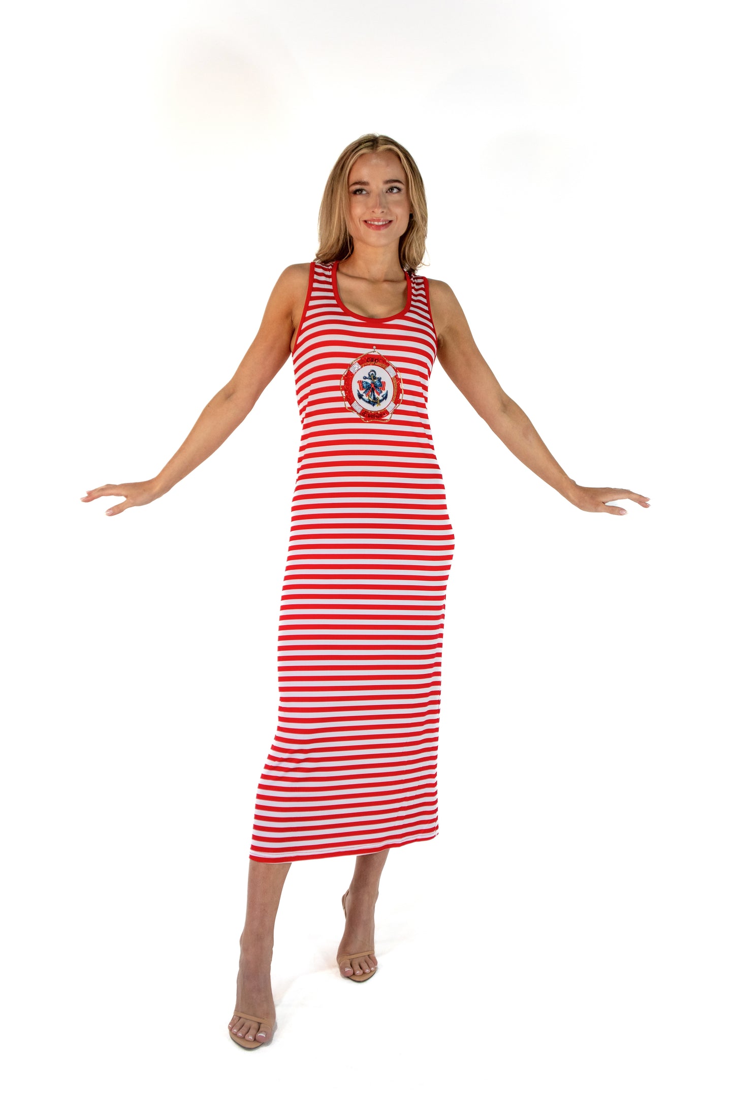 Red Nautical Midi Tank Dress