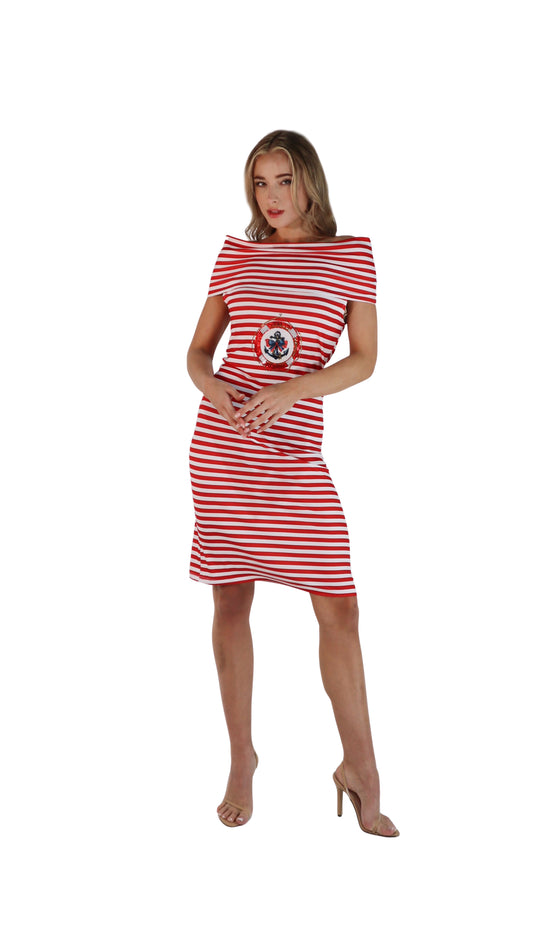Red Stripe Nautical Knee Length Dress